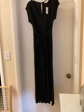 LOFT Black Tie-Waist Cap Sleeve jumpsuit